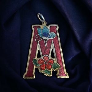 Vintage Sea Gems letter M cloisonné pendant